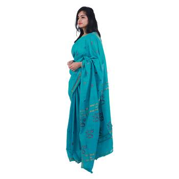 Sea green hand woven andhra pradesh handloom saree with blouse 3
