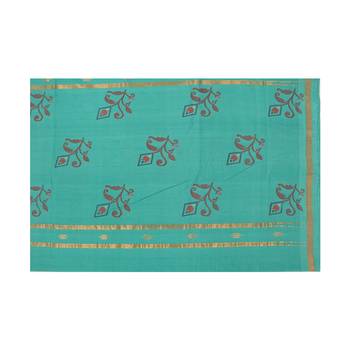 Sea green hand woven andhra pradesh handloom saree with blouse 4