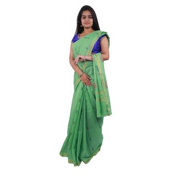 Light green hand woven andhra pradesh handloom saree with blouse 1