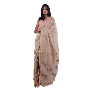 Beige hand woven andhra pradesh handloom saree with blouse 1