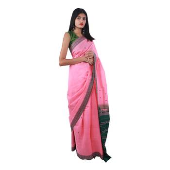 Pink hand woven andhra pradesh handloom saree  4