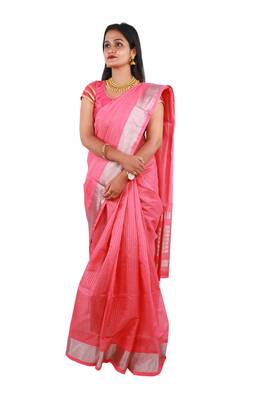 Pink hand woven andhra pradesh handloom saree with blouse 1