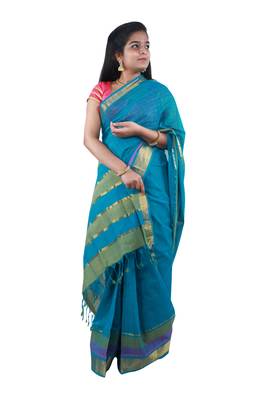 Light green hand woven andhra pradesh handloom saree with blouse 2