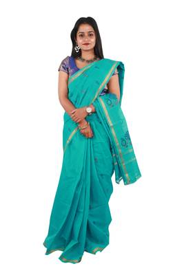 Sea green hand woven andhra pradesh handloom saree with blouse 1