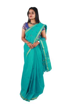 Sea green hand woven andhra pradesh handloom saree with blouse 2