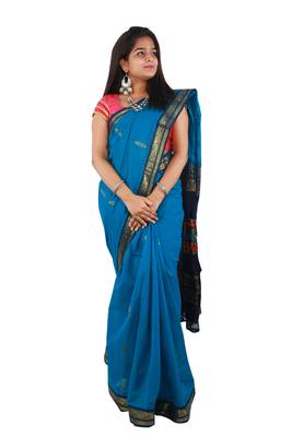Blue hand woven andhra pradesh handloom saree  1