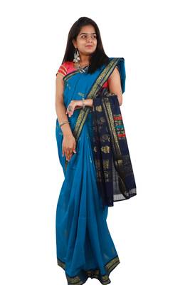 Blue hand woven andhra pradesh handloom saree  2