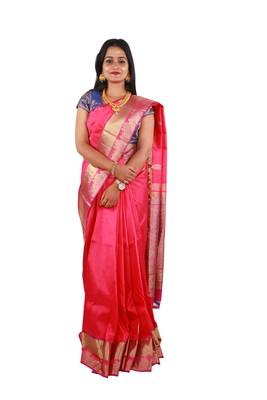 Pink hand woven andhra pradesh handloom saree with blouse 1