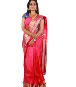 Pink hand woven andhra pradesh handloom saree with blouse