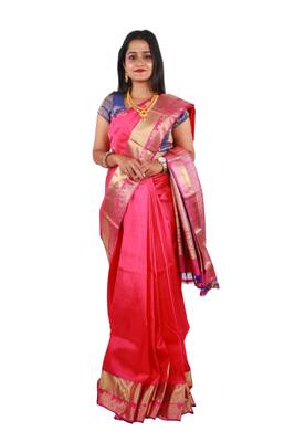 Pink hand woven andhra pradesh handloom saree with blouse 2