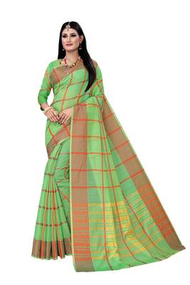 Green woven banarasi silk saree with blouse 1