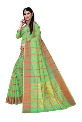 Green woven banarasi silk saree with blouse 2