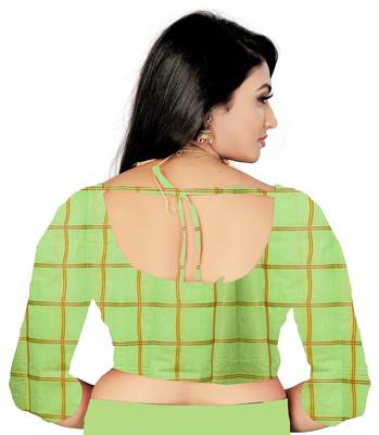 Green woven banarasi silk saree with blouse 5