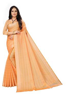 Orange woven banarasi silk saree with blouse 1