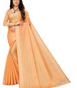 Orange woven banarasi silk saree with blouse