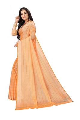 Orange woven banarasi silk saree with blouse 2