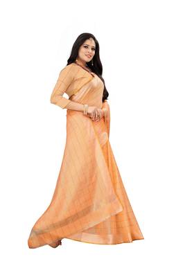 Orange woven banarasi silk saree with blouse 3