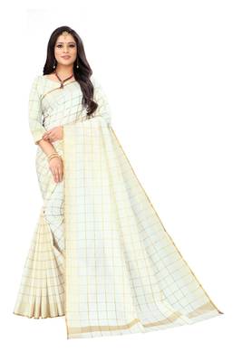 White woven banarasi silk saree with blouse 1