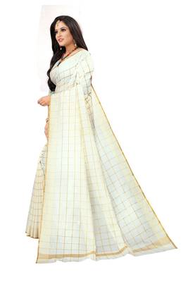 White woven banarasi silk saree with blouse 2
