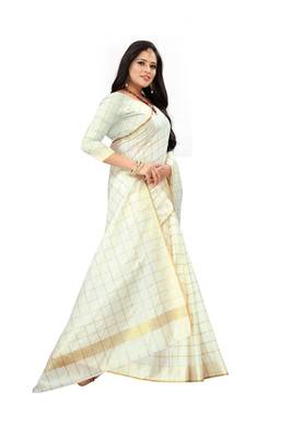 White woven banarasi silk saree with blouse 3