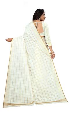 White woven banarasi silk saree with blouse 4