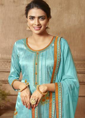 Light-blue embroidered silk blend salwar 3
