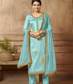 Light-blue embroidered silk blend salwar
