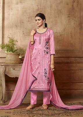 Pink embroidered silk blend salwar 1