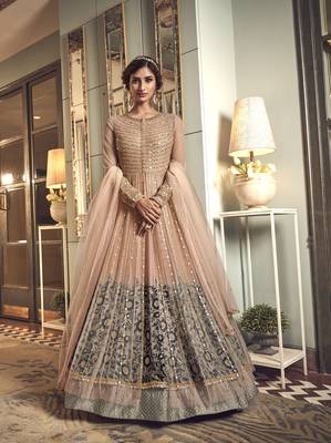 Peach embroidered net salwar 1