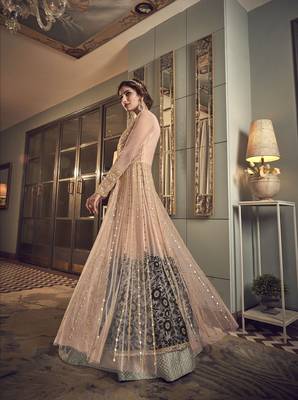 Peach embroidered net salwar 2