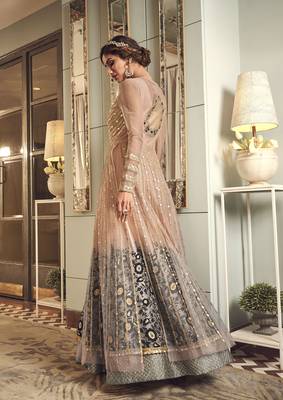 Peach embroidered net salwar 3