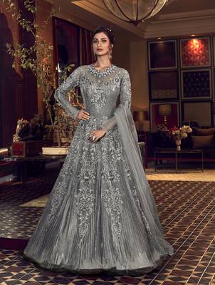 Grey embroidered net salwar 1