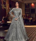 Grey embroidered net salwar