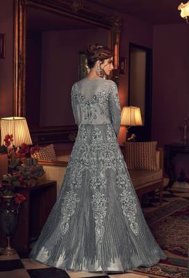 Grey embroidered net salwar 2