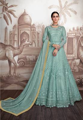 Light-teal embroidered faux georgette salwar 1
