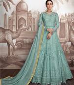 Light-teal embroidered faux georgette salwar