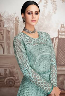 Light-teal embroidered faux georgette salwar 2