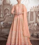Peach embroidered faux georgette salwar