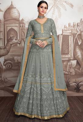 Grey embroidered faux georgette salwar 1