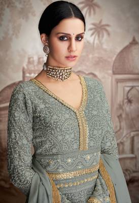 Grey embroidered faux georgette salwar 2