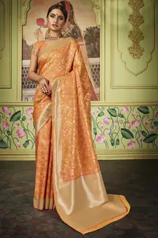 Orange woven art silk saree with blouse