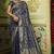 Navy blue woven art silk saree with blouse