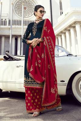 Navy-blue embroidered faux georgette salwar 1