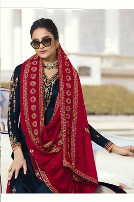 Navy-blue embroidered faux georgette salwar 2