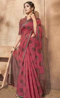 Pink woven cotton saree with blouse 1