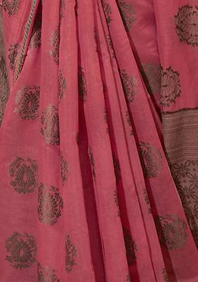 Pink woven cotton saree with blouse 3