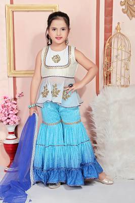 White embroidered faux georgette kids salwar suits 1