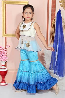 White embroidered faux georgette kids salwar suits 2