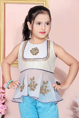 White embroidered faux georgette kids salwar suits 4