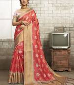 Pink printed art silk saree with blouse